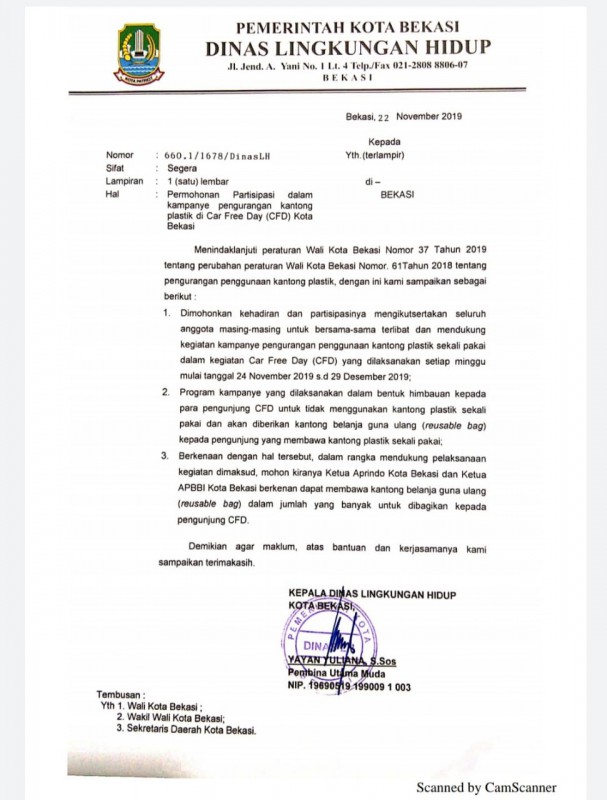 partisipasi kampanye pengurangan kantong plastik di car free day (cfd) kota bekasi